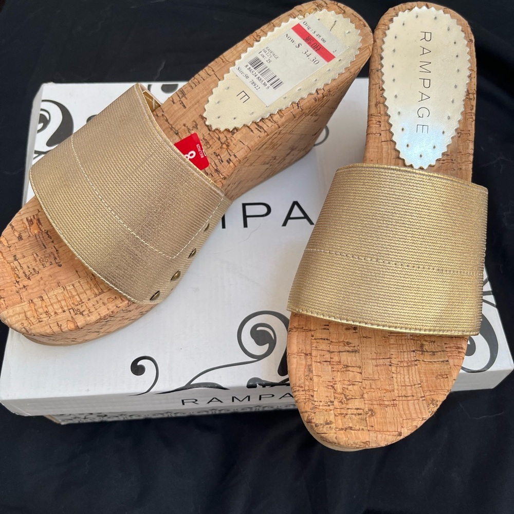 Rampage Gold Wedge Shoes with Cork Soles